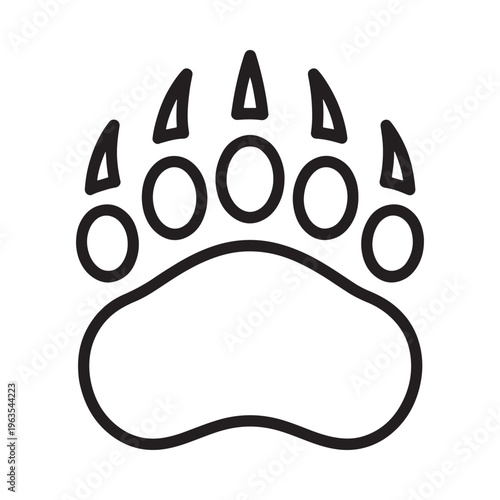 Black and white illustration of a bear paw print with visible claws