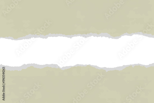 Torn ripped paper edge background with white copy space on beige textured paper.