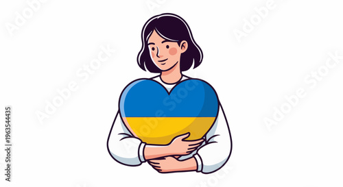 Person embraces heart in Ukrainian flag colors