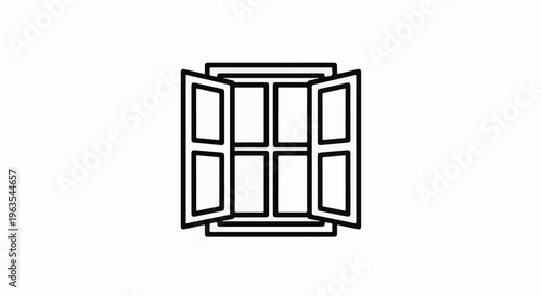 Open window with multiple panes, black outline on white background