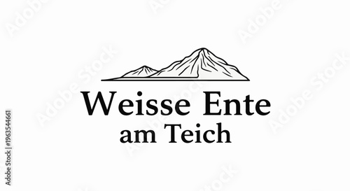 Mountain landscape with a pond and stylized text below