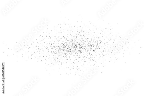 Black dust particles splash, grainy noise texture isolated on white background