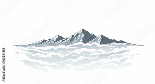 Pixel art depiction of snowy mountain peaks emerging from a sea of clouds