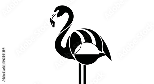 Stylish Black Flamingo Icon, Abstract Bird Logo Design, Isolated White Background