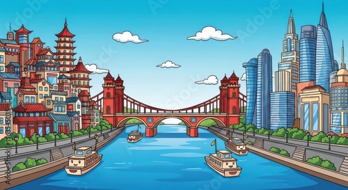 A famous old stone bridge over the river offers a landmark view of historic Moscow architecture featuring a cathedral and palace under a clear Russian sky