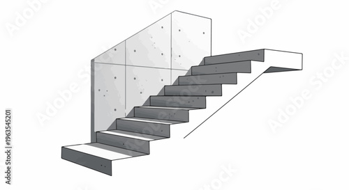 Modern concrete staircase with shadow and textured wall