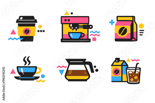 Different types of coffee equipment and drinks displayed on a simple background during a coffee-themed event in a bright setting