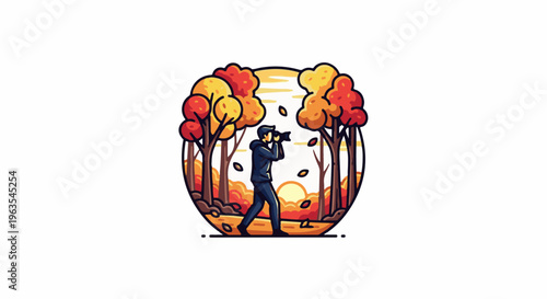 Photographer captures autumn sunset amidst colorful trees