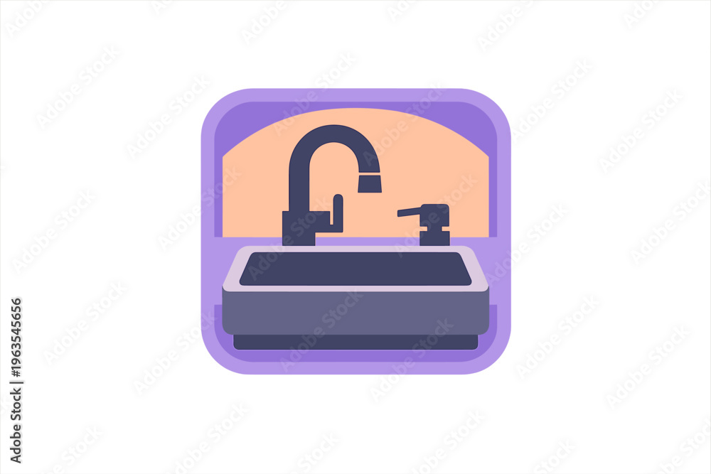 Fototapeta premium View of a simple sink design with faucet and soap dispenser in a kitchen setting during daytime