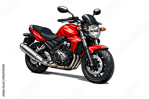 Motorcycle parked on a street with a clear sky, ready for a ride at midday in an urban area