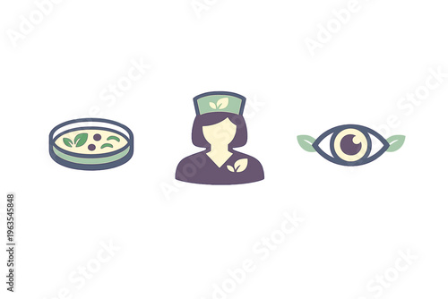Graphic showing a salad, a nurse, and an eye with leaves at a wellness center promoting healthy lifestyle choices in a visual format