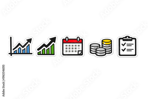 Graphs and coins represent growth, planning, and financial tracking in a simple layout for business and finance themes