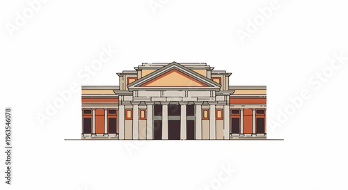 Neoclassical building facade with columns and triangular pediment