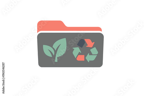Folder showing plant symbol and recycling symbol to represent environmental awareness in digital files