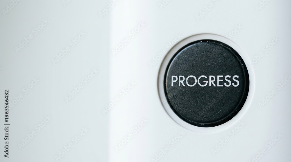 Fototapeta premium Progress button black button white background close up technology modern design round button control panel minimalism interface progress concept start button device button electronic button