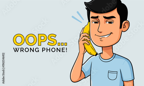 Funny Cartoon Boy Talking on Banana Phone Creative Humor Concept Illustration