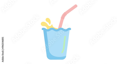 Blue Cup with Straw and Lemonade.