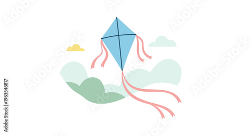 Blue Kite Flying High in Air.