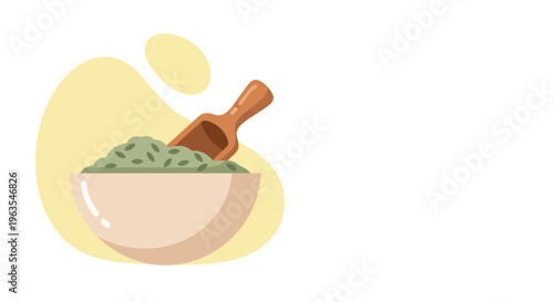 Bowl of Green Powder with Spoon.