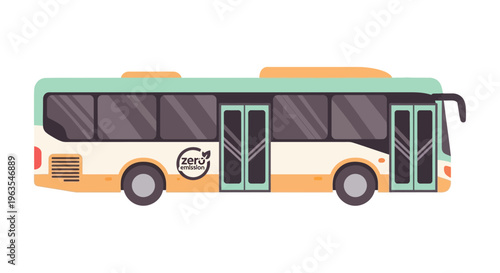 City Bus Illustration with Green and Orange.