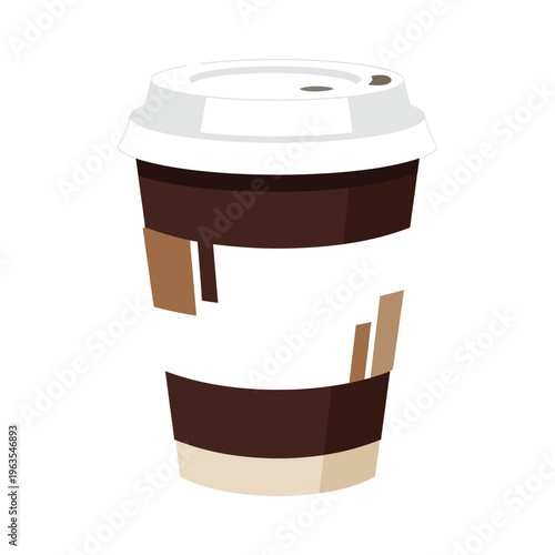 Coffee cup with lid isolated on white background flat vector illustration