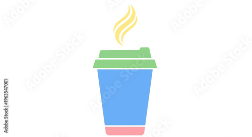 Colorful Disposable Coffee Cup with Steam.