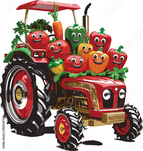 Tractor carrying vegetables with happy faces 2Tractor carrying vegetables with happy faces 3