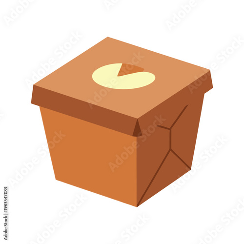 Brown Cardboard Takeout Box for Food Delivery Isometric Vector Illustration