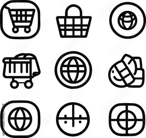 e commerce business icons, 9 icons, rounded and outline mix, modern ui vector 1