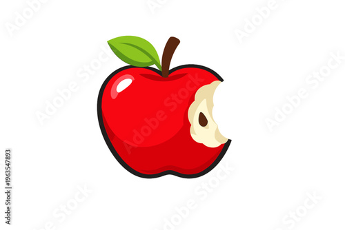 Red apple with a bite taken out, showing a core, isolated on a plain background