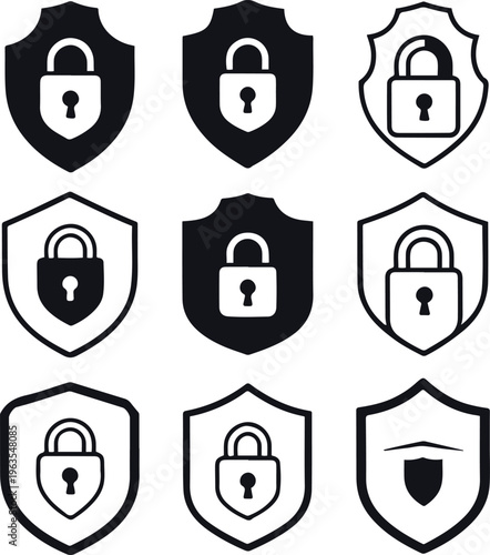  password security icons, 6 icons, lock and shield styles mix, clean vector 2