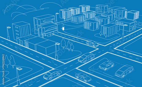 Art deco city skyline illustration in framed line art style for vintage poster design, retro architectural branding, and urban themed print projects