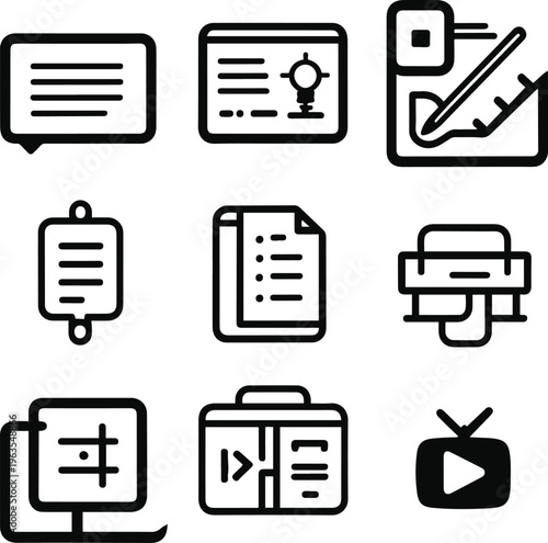 ai content creation icons, 9 icons, creative tools styles mix, modern vector 2