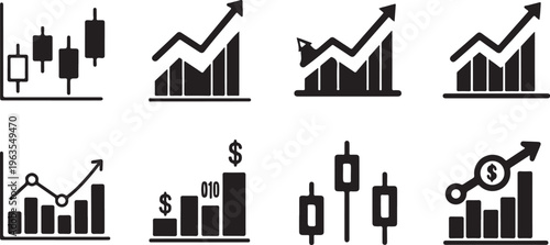  Stock market candlestick chart. Transparent growth graph showing trading and investment data visualization..eps