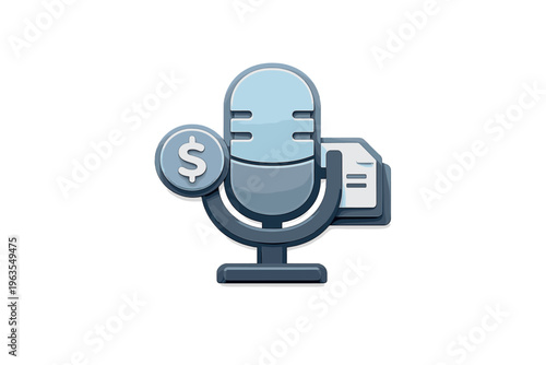 Microphone with dollar sign and document showing financial services related to audio content creation
