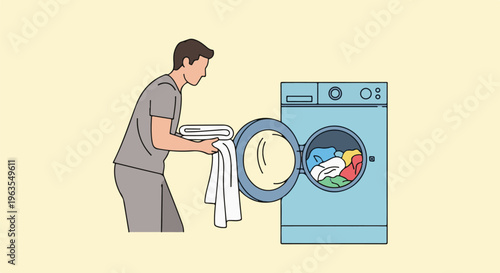 Person loading laundry into a washing machine with colorful clothes inside