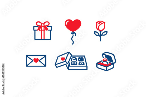 Celebration of love with gifts and symbols on white background for special occasions and events