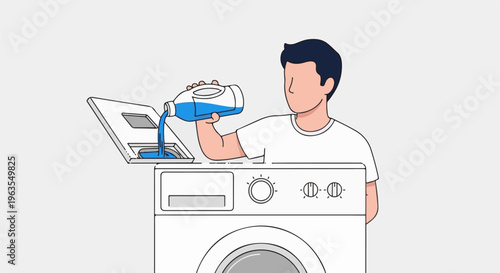 Person pouring liquid from bottle into washing machine compartment