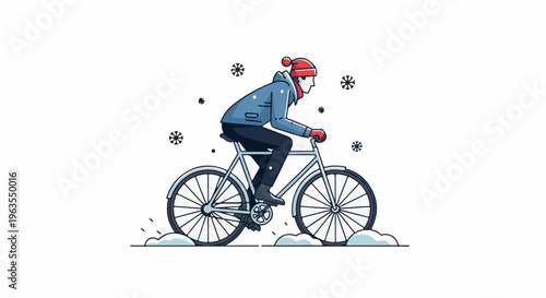 Person rides bicycle in snow