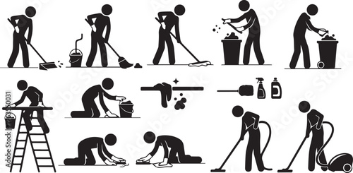 Various cleaning activities and tools illustration