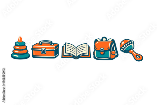 Various colorful objects for educational playtime at home during daylight hours