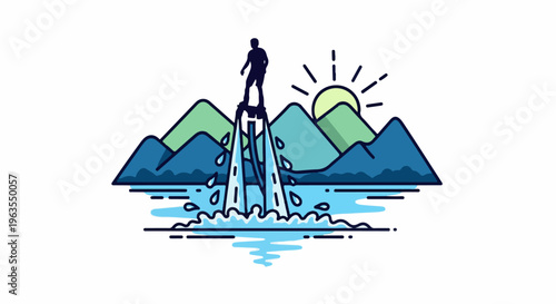 Person riding a hydrofoil jetpack above the water