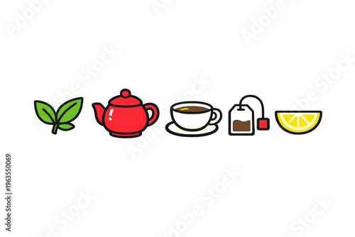 Tea and coffee preparation with teapot, cup, and lemon slices on a simple table