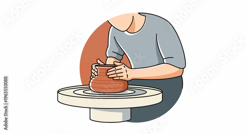 Person shaping clay on a pottery wheel, creating a vase