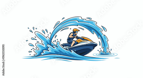 Person riding a jet ski with water splashing upwards and around