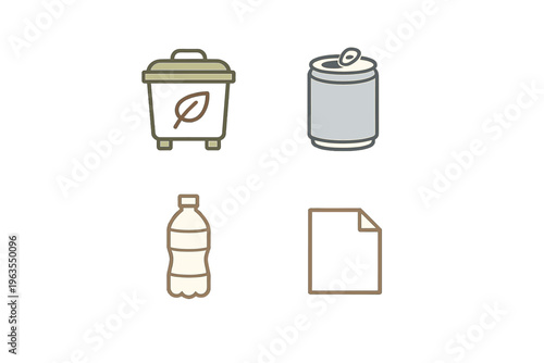 Public recycling bins and waste items during midday in an urban setting