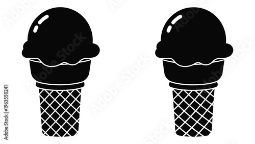 Black and white illustration of two ice cream cones