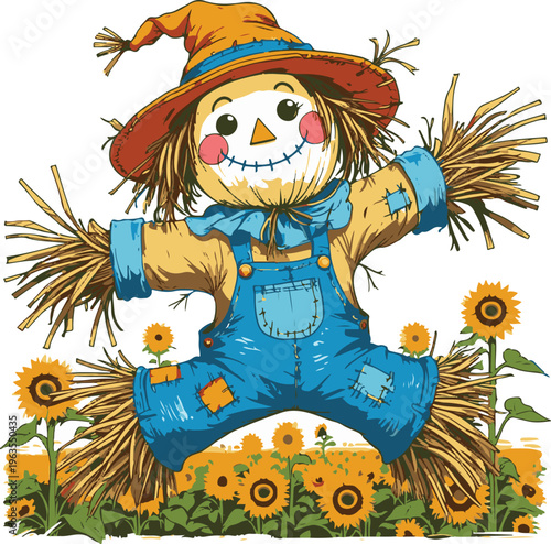  Funny scarecrow dancing in field, quirky sticker style 1