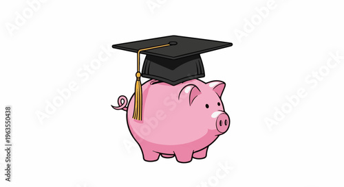 Pink piggy bank wears academic graduation cap