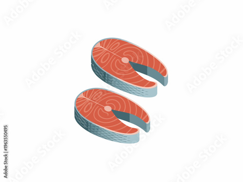 Raw salmon steaks with visible flesh and skin isolated white background fish food